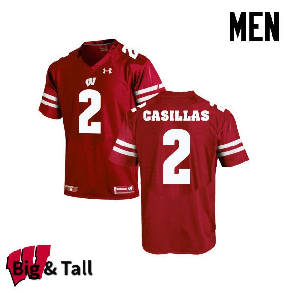 Wisconsin Badgers Men's #2 Jonathan Casillas NCAA Under Armour Authentic Red Big & Tall College Stitched Football Jersey ZD40D84QD